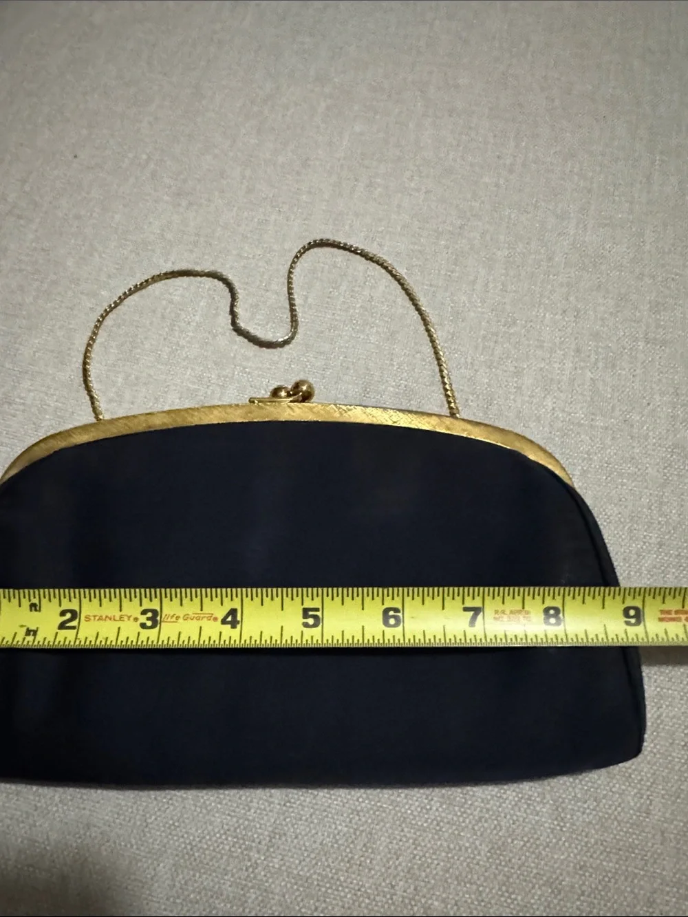 MM Peau De Faille Vintage Clutch/Strap-Bag-Navy/GoldTone Metal- Kisslock